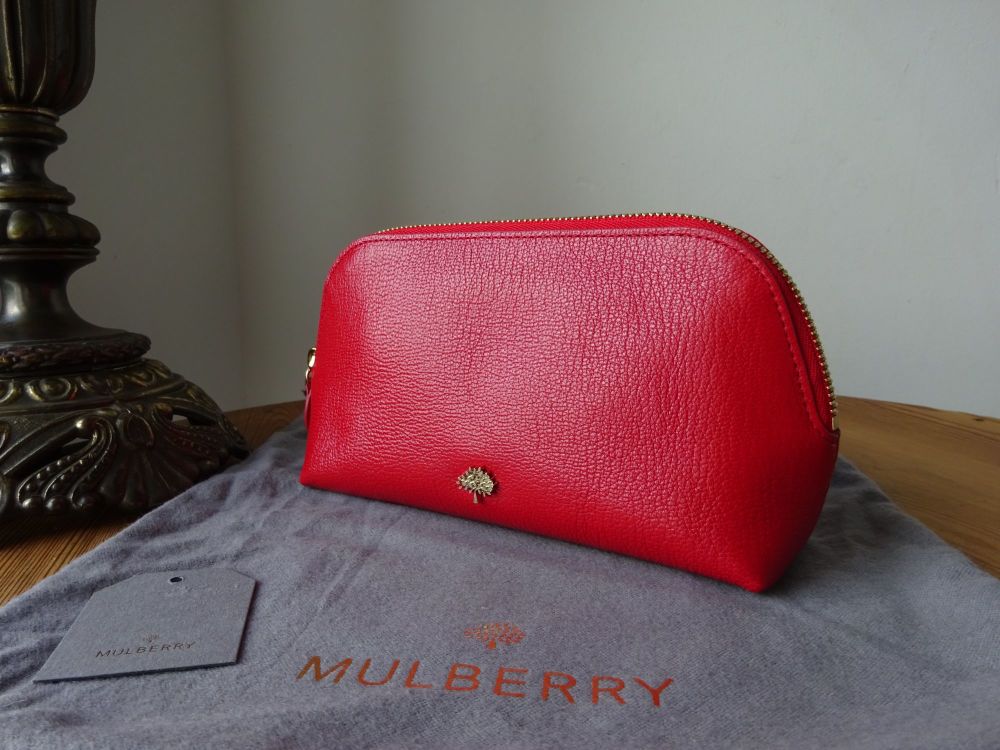 Mulberry Tree Cosmetic Zip Pouch Make Up Bag in Bright Red Glossy Goat