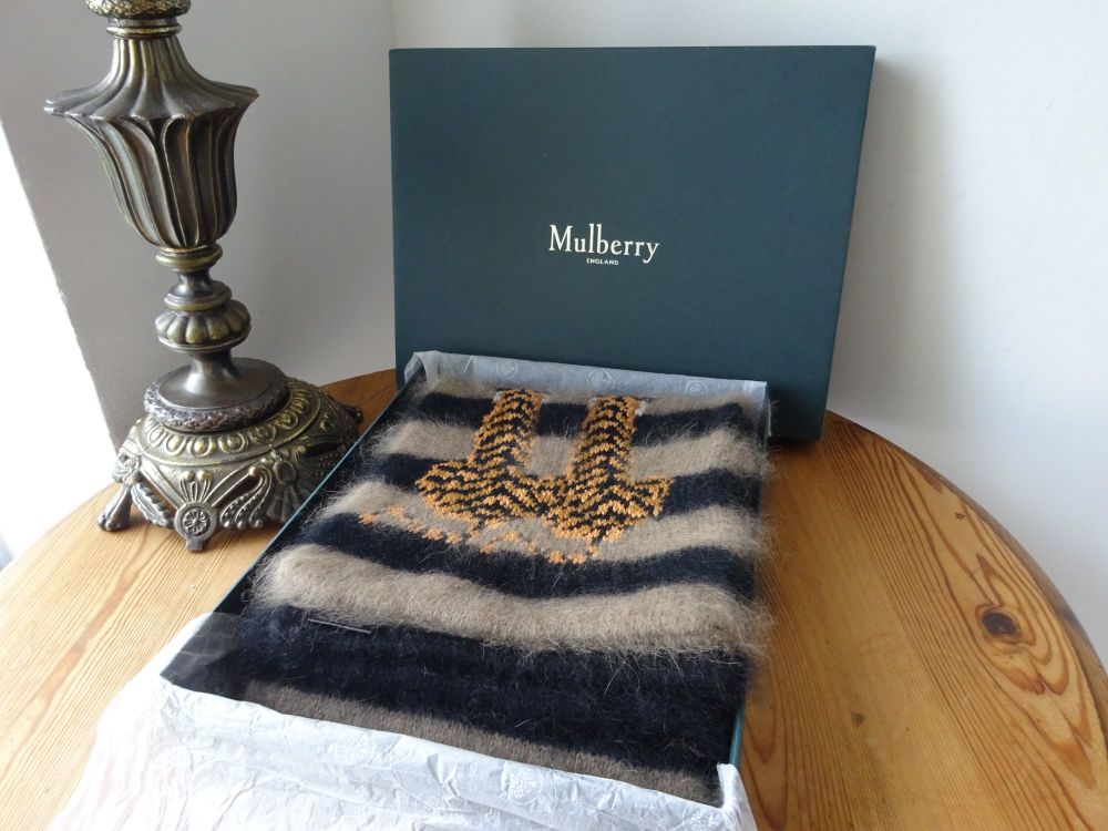 Mulberry Twin Tiger Motif Striped Winter Scarf in Angora Blend - SOLD