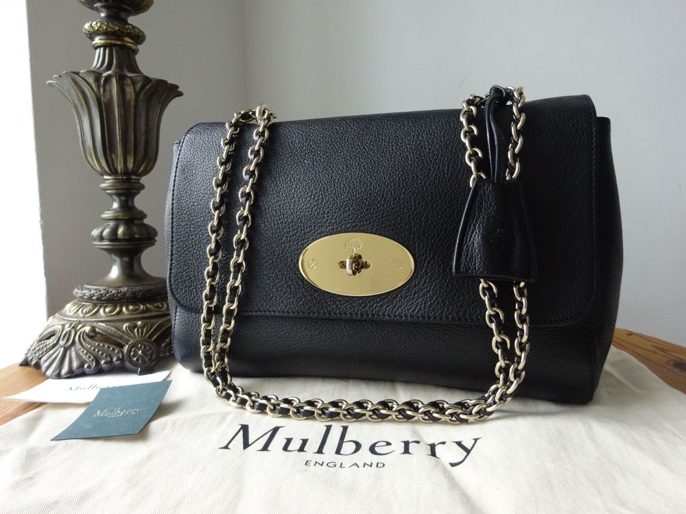 Mulberry Medium Lily in Black Glossy Goat with Golden Brass Hardware - SOLD