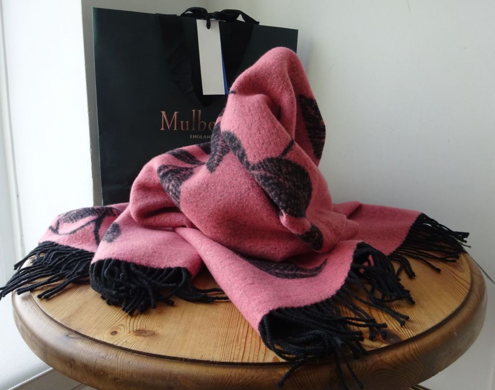 Mulberry Autumn Leaves Large Reversible Winter Wrap Shawl Scarf in Dark Chocolate & Pink Lambswool - SOLD