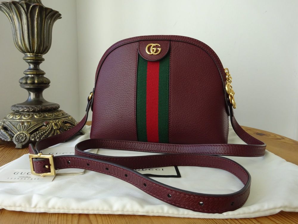 Gucci Ophidia Dome Small Shoulder Bag in Bordeaux Textured Calfskin with Vintage Web - SOLD