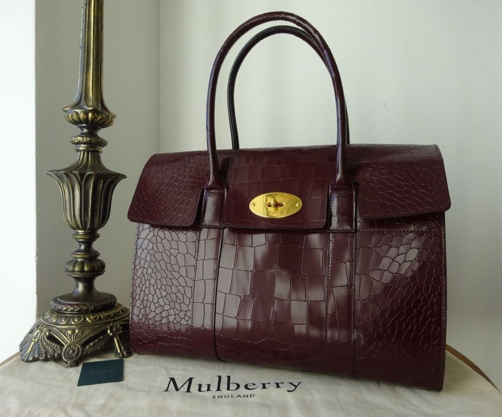 Mulberry Coca Bayswater in Oxblood Polished Deep Embossed Croc Print Leathe