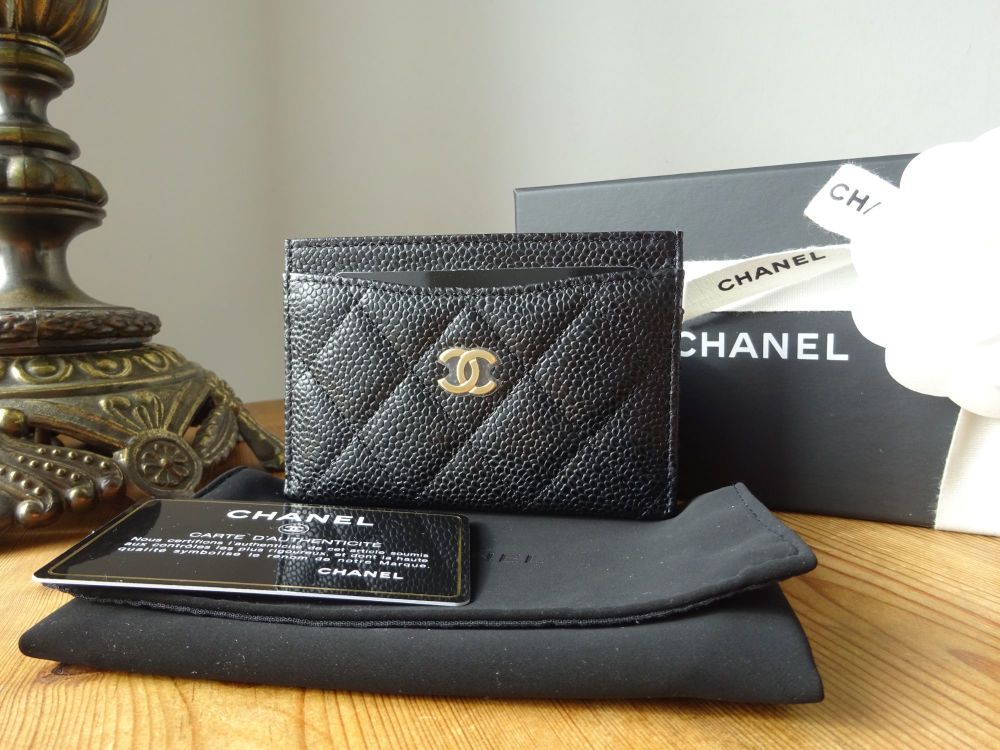 Chanel Classic Card Slip Case Holder in Quilted Black Caviar with Gold Hard