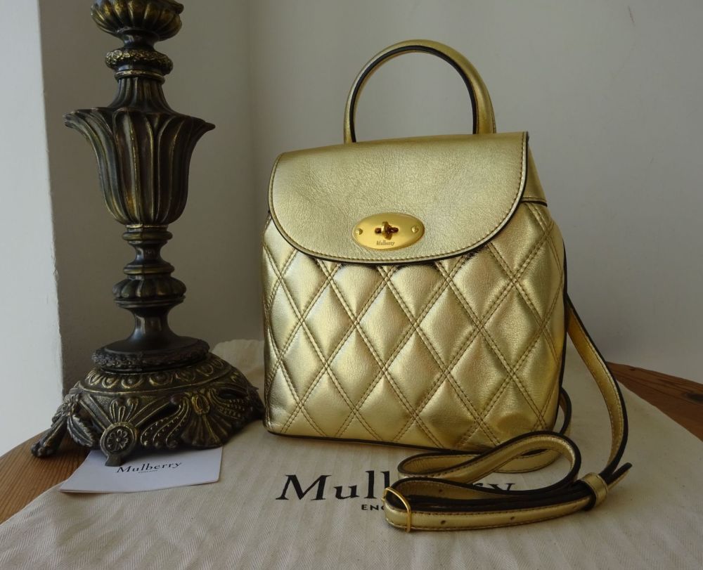 Mulberry Mini Bayswater Backpack in Metallic Gold Quilted Silky Calf Leathe
