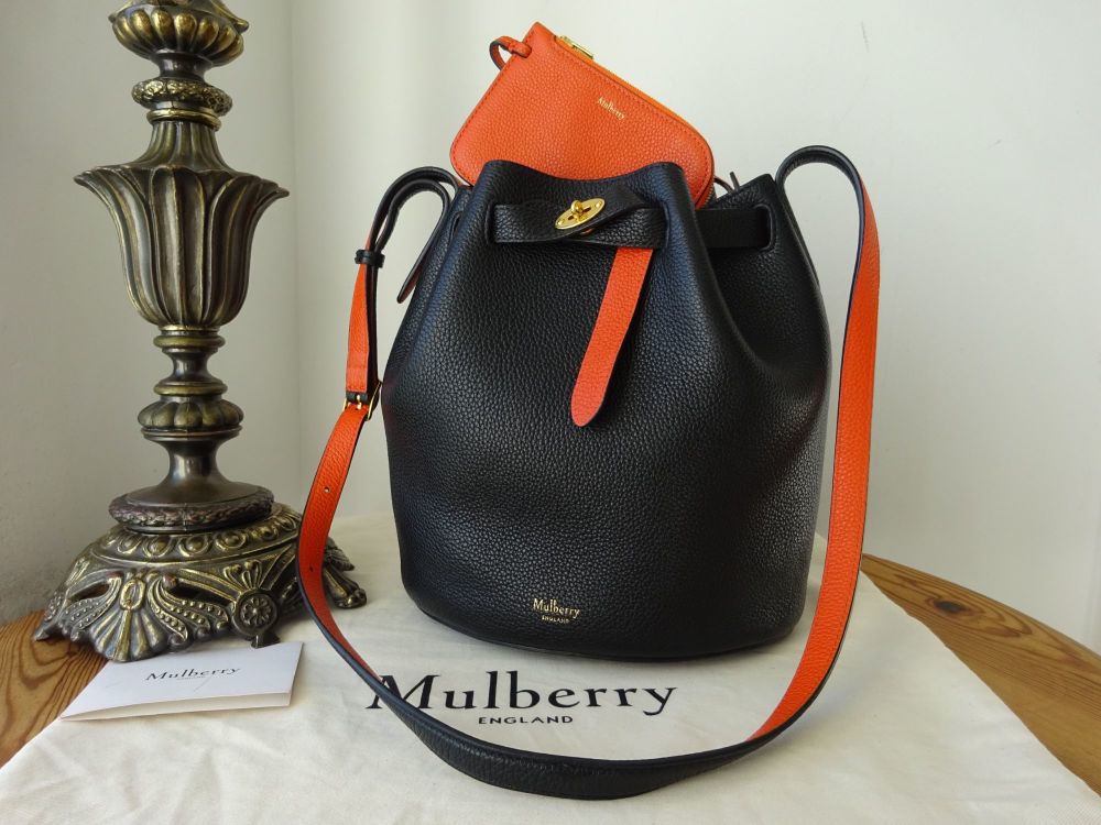 Mulberry Abbey Small Bucket Bag in Black and Bright Orange Small Classic Gr