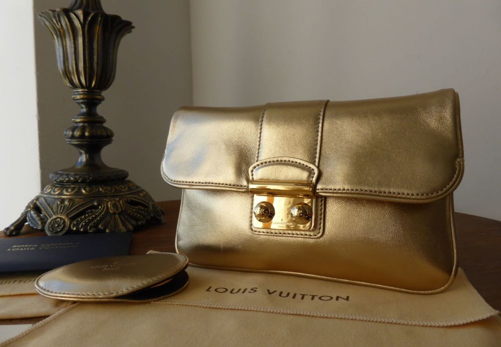 Louis Vuitton Limited Edition Sofia Coppola Clutch and Handbag Mirror in Gold Metallic Lambskin - SOLD