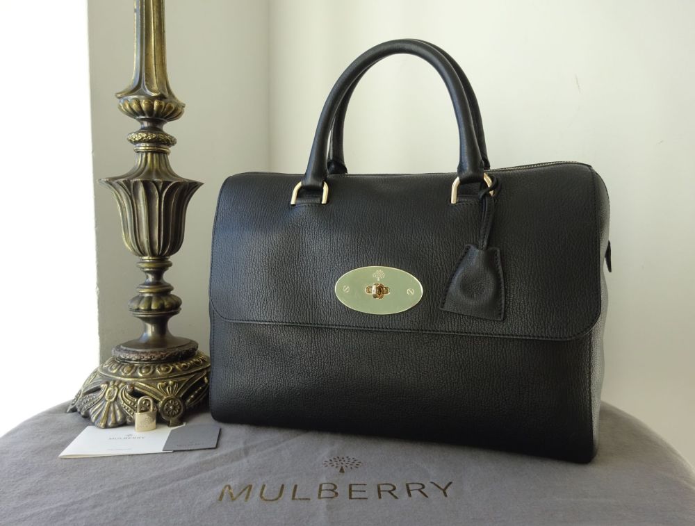 Mulberry Large Del Rey in Black Grainy Print Leather