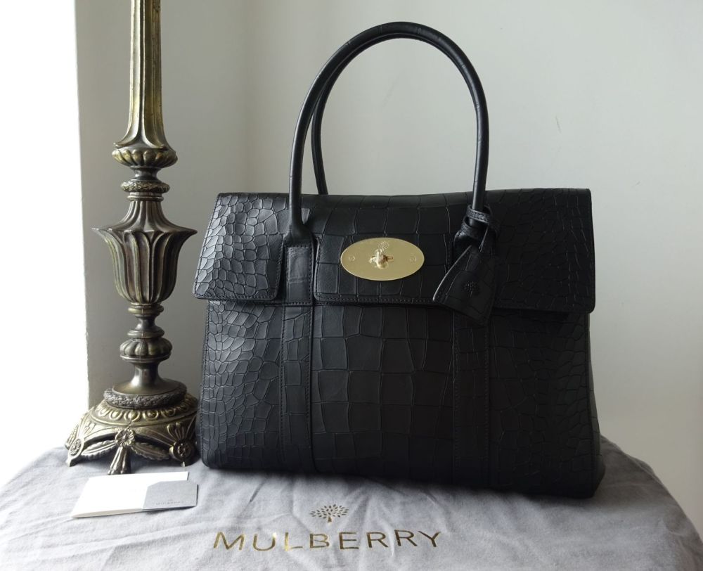 Mulberry Classic Heritage Bayswater in Black Deep Embossed Croc Print - SOLD