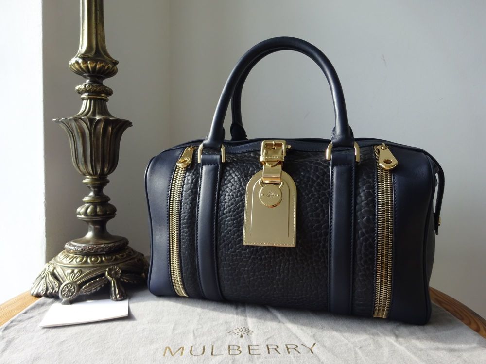 Mulberry Limited Edition Tasha Boston Bag in Midnight Blue Shrunken Calf Le