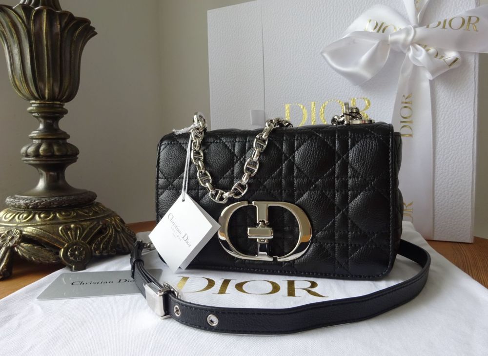 Dior Small Caro Flap Bag in Supple Black Cannage Calfskin with Shiny ...