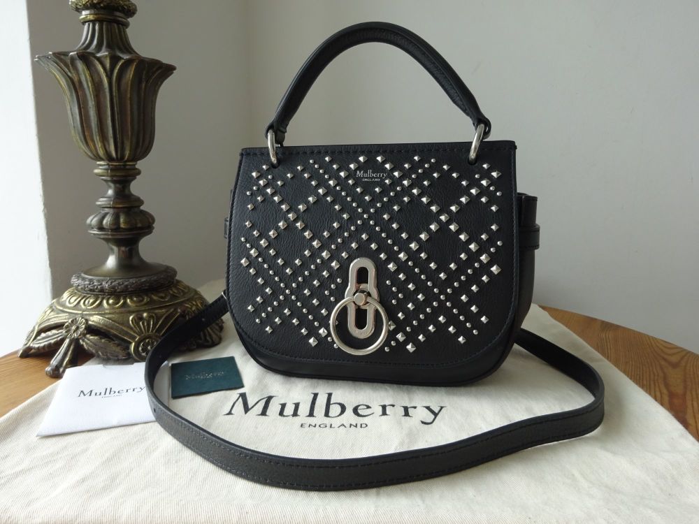 Mulberry Studded Small Amberley Satchel in Black Silky Calf