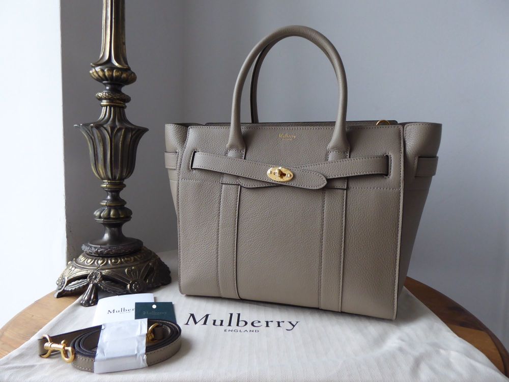 Mulberry Small Zipped Bayswater in Solid Grey Small Classic Grain - As New