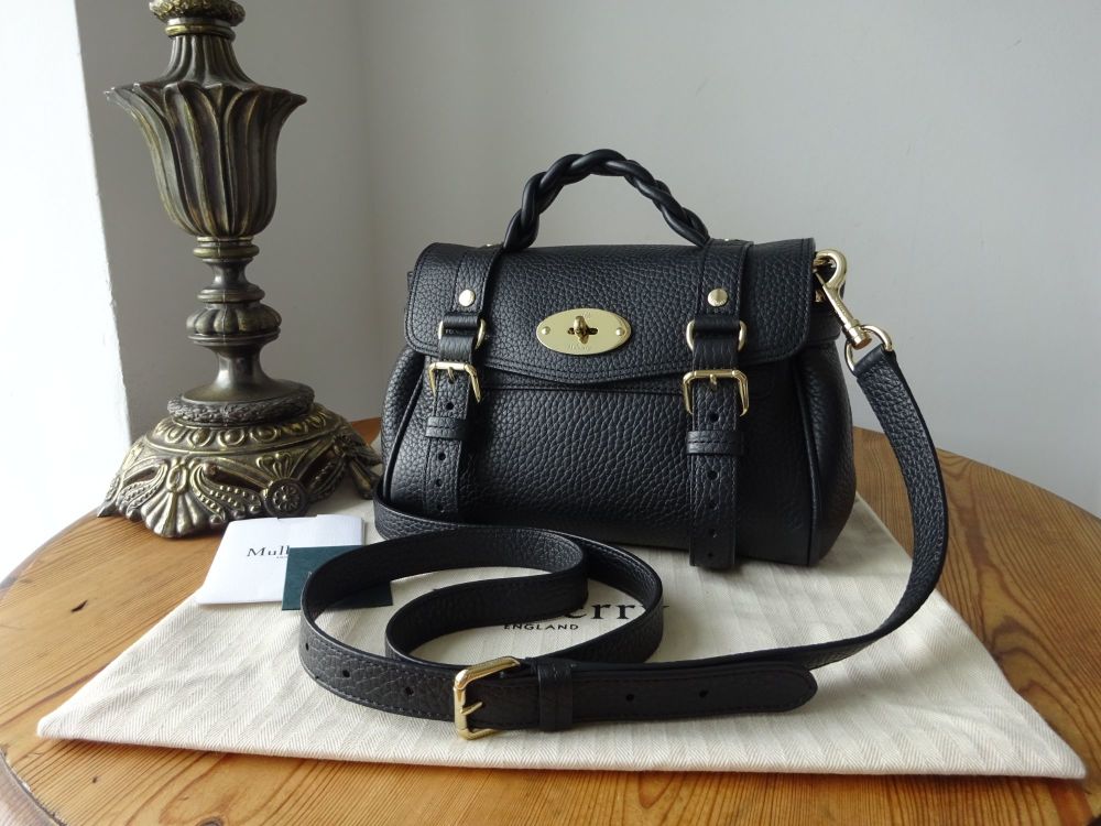 Mulberry Sustainable Icon Mini Alexa in Black Heavy Grain with Pale Shiny G