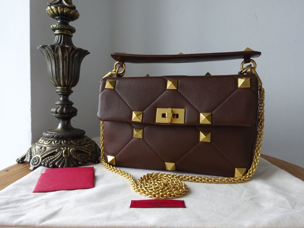 Valentino Garavani Roman Stud Large Shoulder Bag with Chain in Milk Chocolate Nappa - SOLD