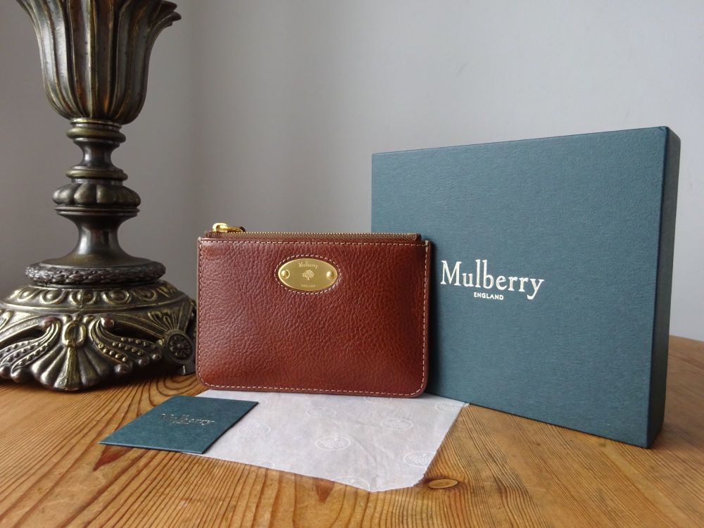 Mulberry Plaque Small Zip Coin Pouch in Oak Legacy Leather