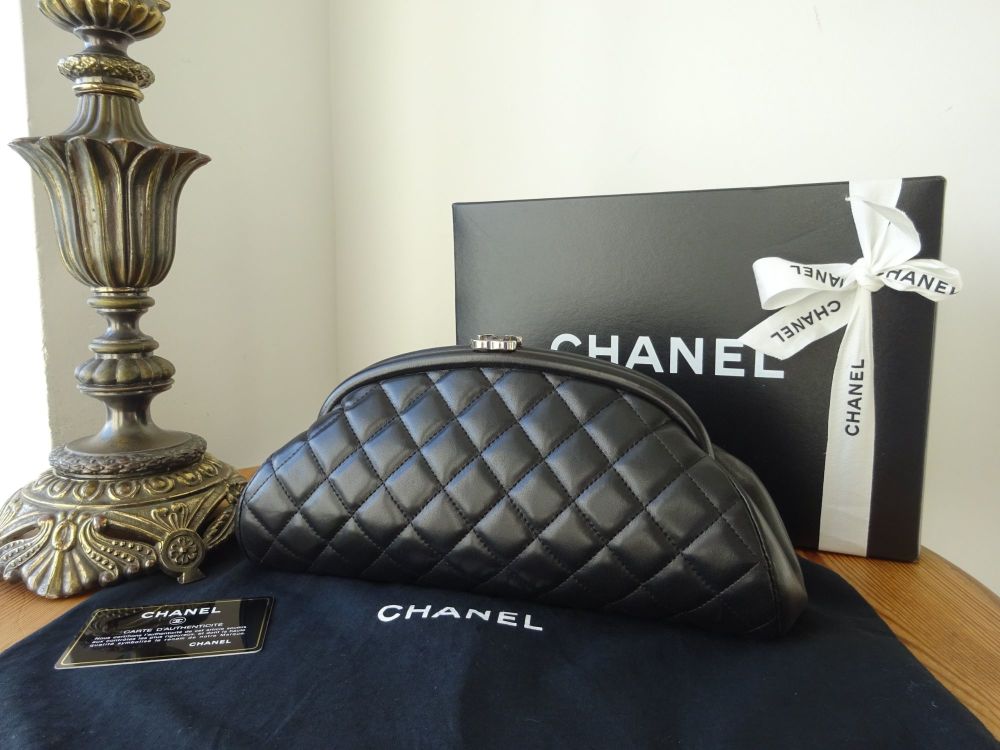 Chanel Timeless Classic Kiss Lock Clutch in Black Quilted Lambskin