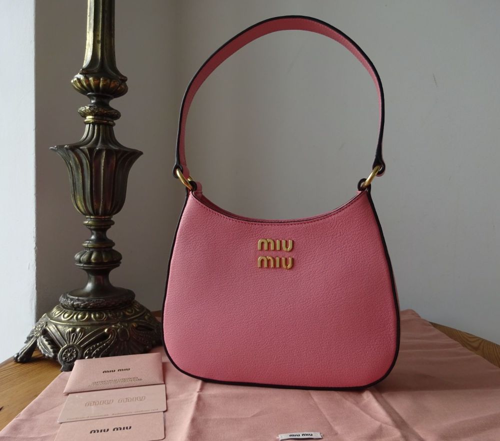 Miu Miu Madras Small Shoulder Bag in Rosa Pink Goatskin - New