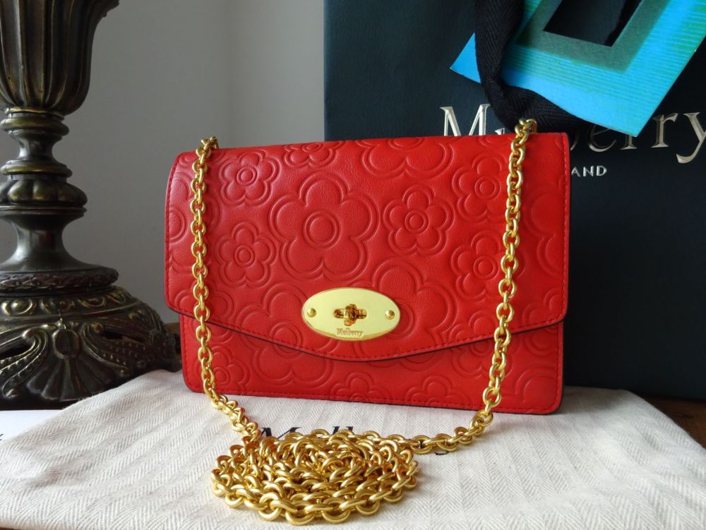 Mulberry High Frequency Flower Embossed Small Darley in Hibiscus Red - SOLD