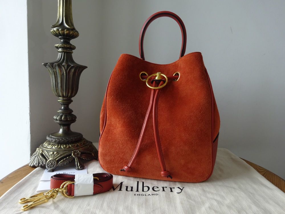 Mulberry Hampstead Bucket Bag in Rust Silky Calf and Suede - New