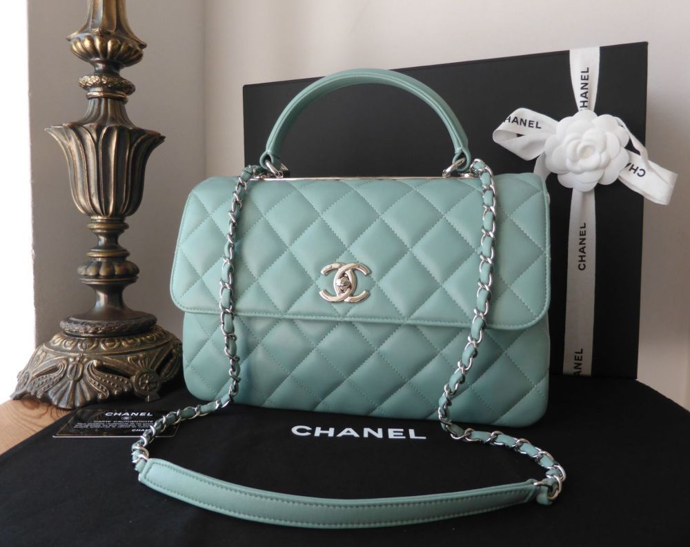Chanel Trendy CC Medium Flap with Top Handle in Light Mint Green Lambskin