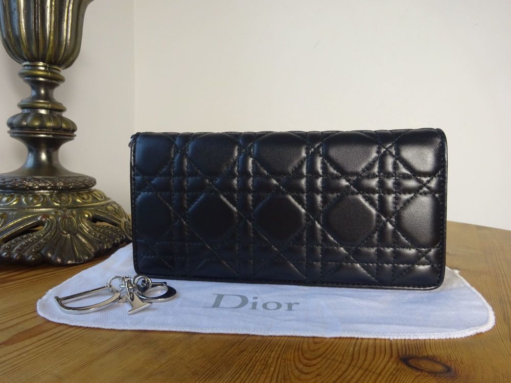 Dior Lady Dior Folded Slim Wallet Evening Clutch in Black Lambskin Cannage - SOLD