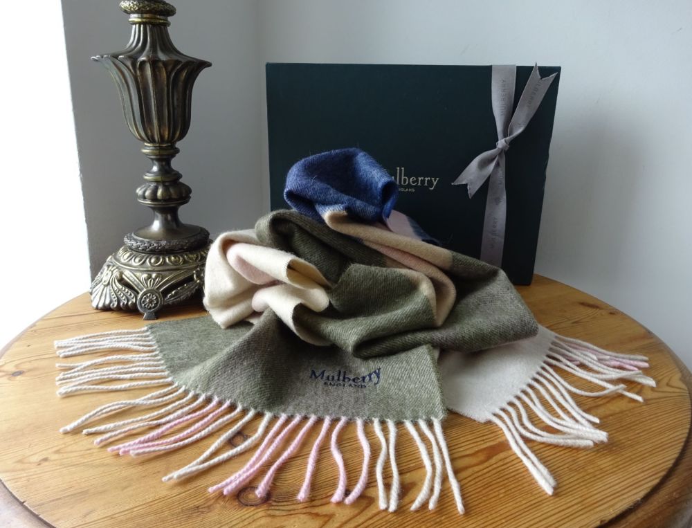 Mulberry Large Check Fringed Winter Scarf in Lambswool Cashmere Mix - New*