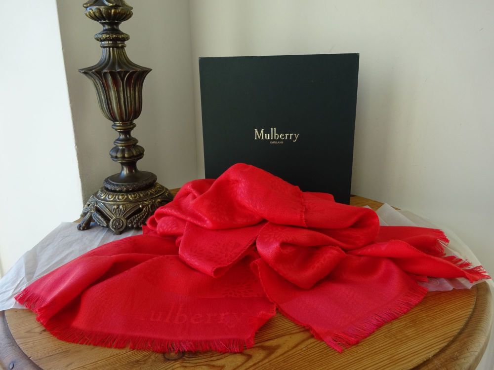 Mulberry Tree Rectangular Scarf in Hibiscus Red Silk Cotton Mix - SOLD