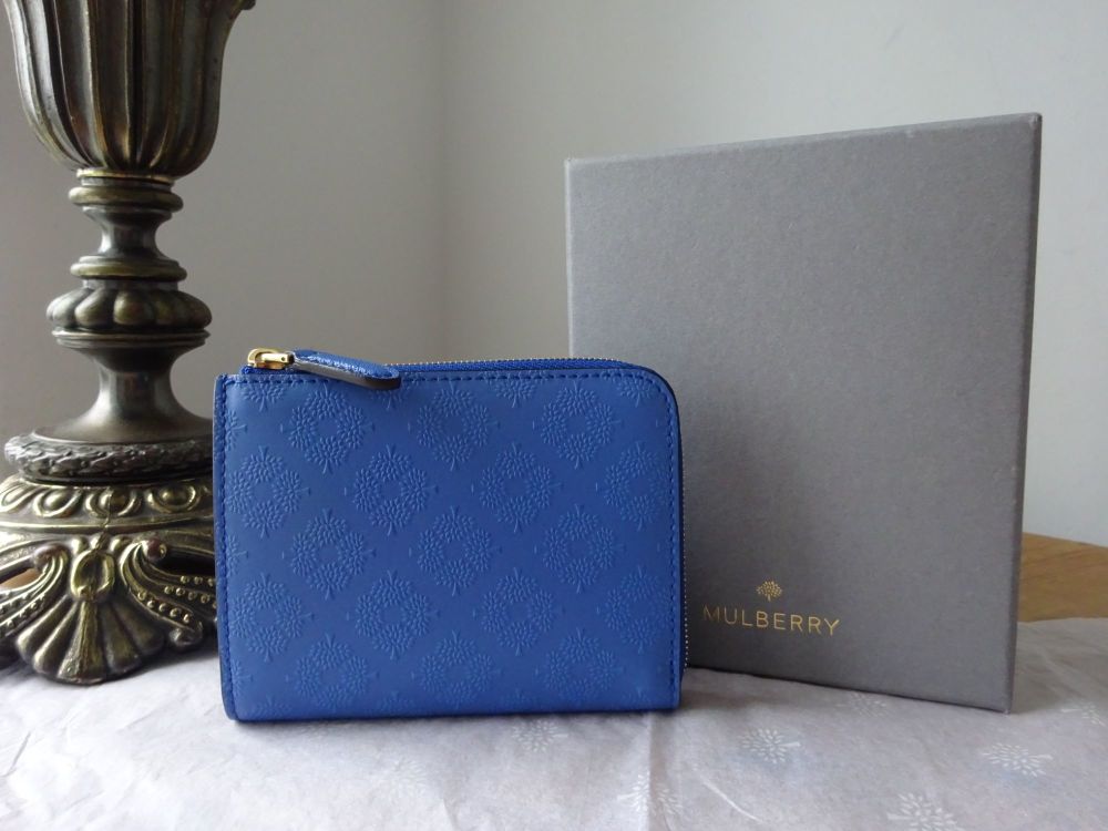 Mulberry Part Zip Around Coin Purse Pouch in Porcelain Blue Debossed Leathe