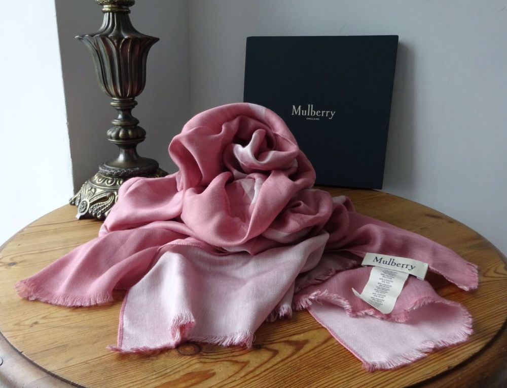 Mulberry Signature Letters Logo Jacquard Rectangular Scarf Wrap in Rosewater Pink Silk Mix - SOLD