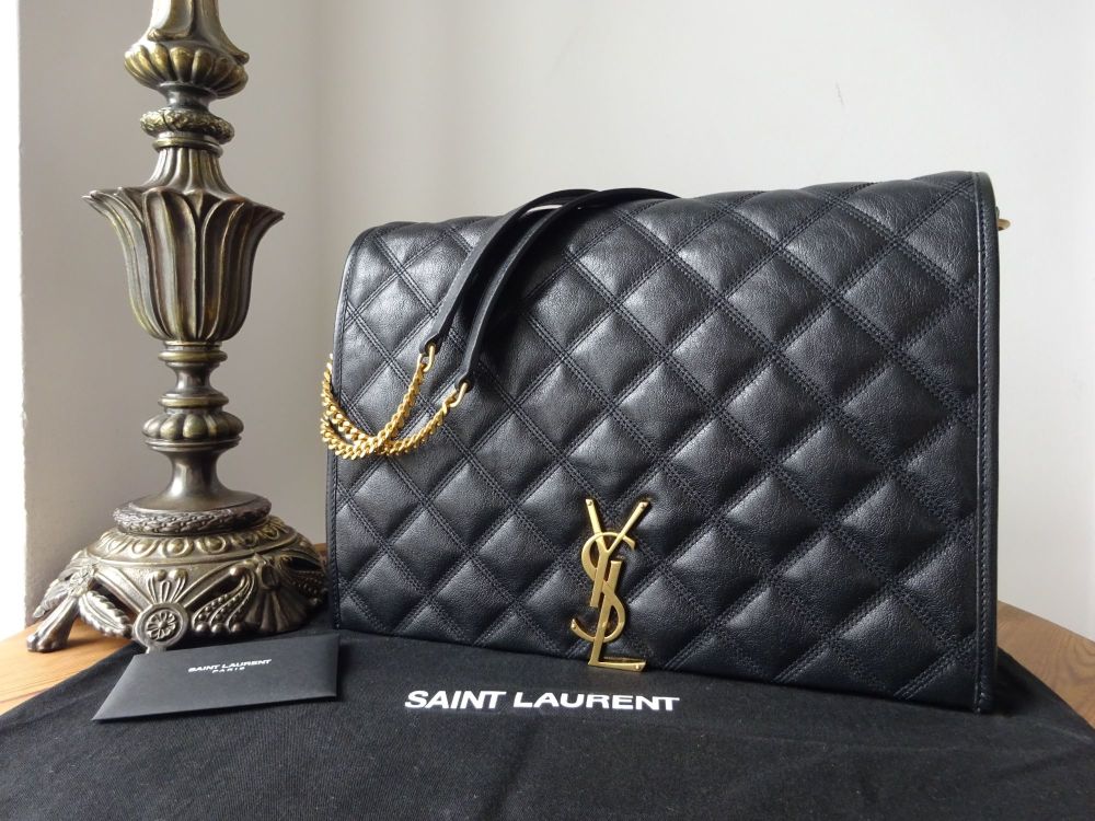 Saint Laurent YSL Monogram Large Becky in Diamond Quilted Black Lambskin - 