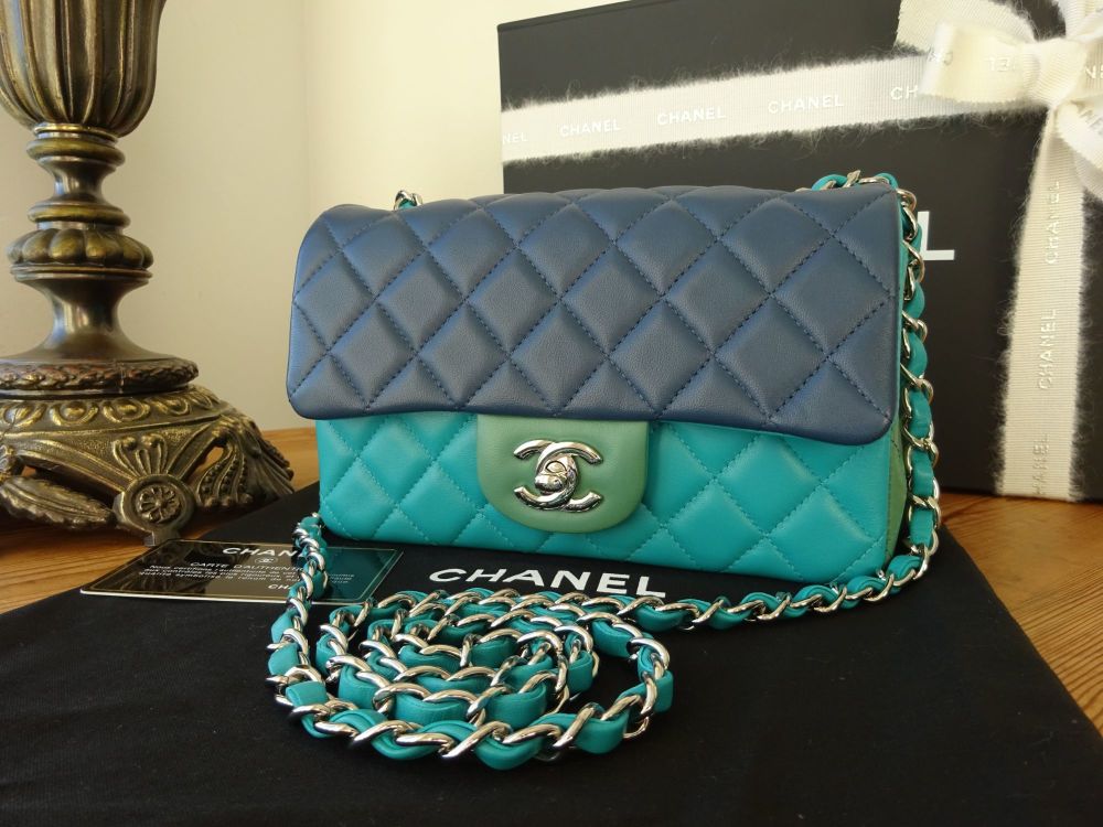Chanel Mini Rectangular Flap 21P Blue Lambskin in Lambskin Leather with  Rainbow Iridescent - DE
