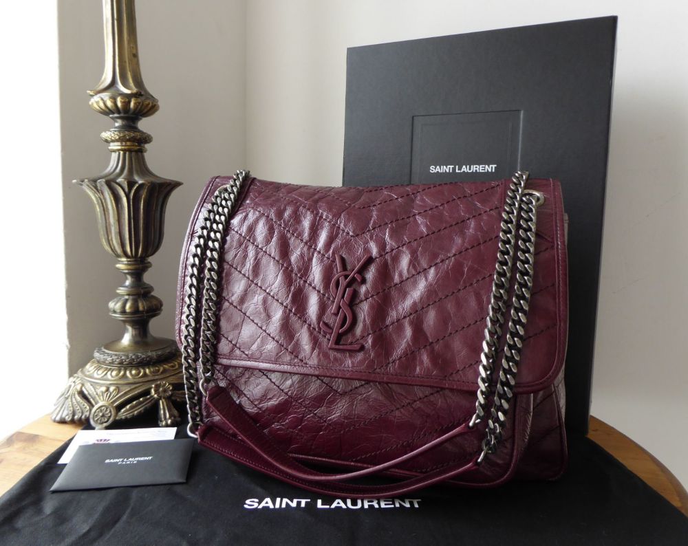 Saint Laurent YSL Large Niki Matelassé Shoulder Bag in Dark Legion Red Mate