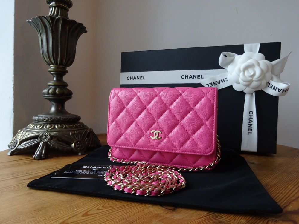 Chanel Mini Wallet on Chain in Barbie Pink Caviar with Gold