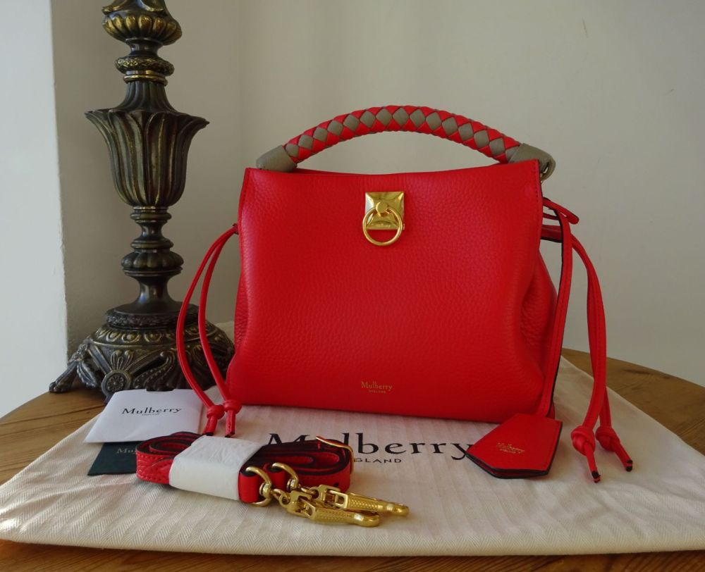 Mulberry Small Iris in Lipstick Red Heavy Grain with Charcoal Silky Calf Braided Handle - SOLD