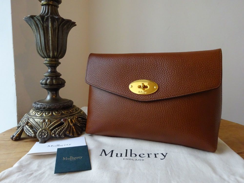 Mulberry Large Darley Clutch Cosmetic Pouch in Oak Grain Veg Tanned Leather