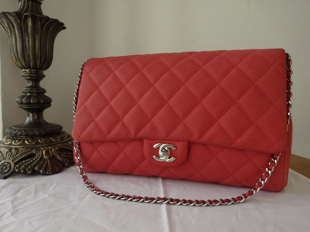 Chanel Classic Flap Clutch with Chain in Coral Matte Caviar