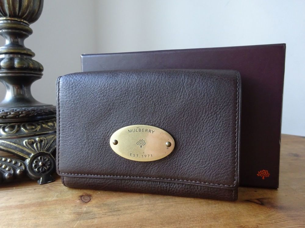 Mulberry Plaque Classic French Purse Wallet in Chocolate Natural Vegetable 
