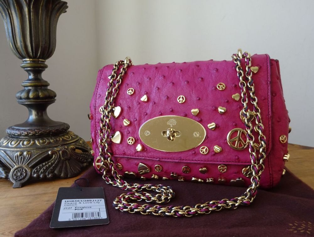 Mulberry Peace & Love Lily in Foxglove Pink Ostrich Leather