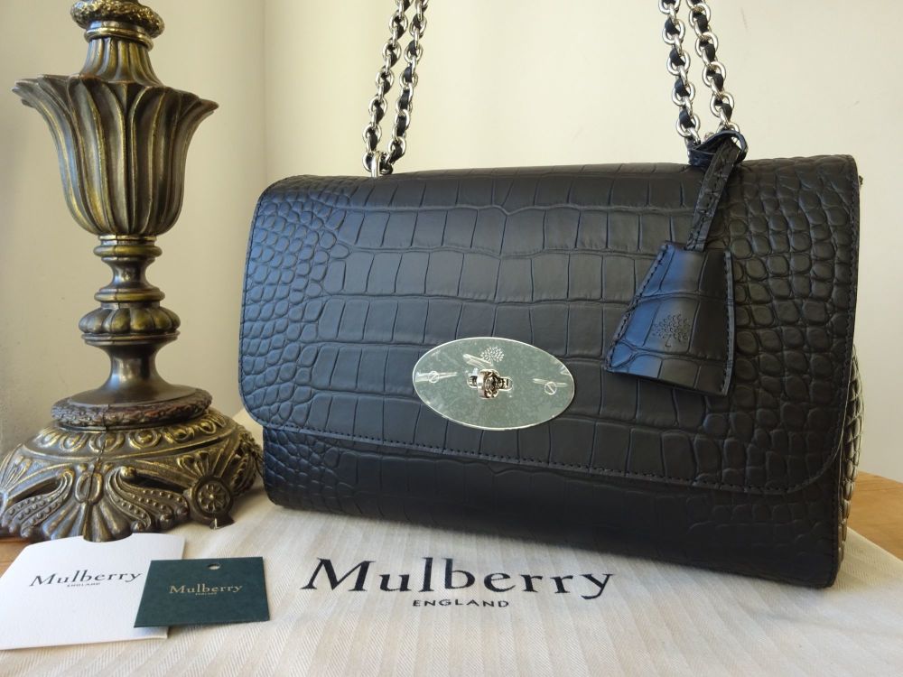 Mulberry Lily Medium in Black Matte Croc Embossed Leather with Shiny Silver