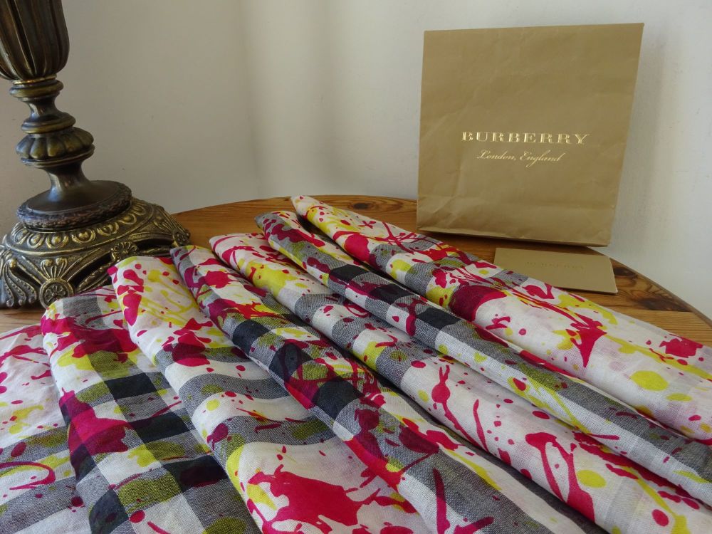 Burberry Splash Gauze Giant Check Rectangular Wrap Scarf in Silk Wool Blend - New* SOLD