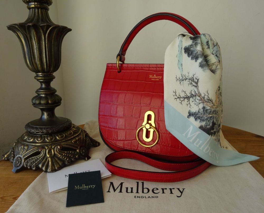 Mulberry Ltd Ed Small Amberley Satchel in Scarlet Red Shiny Croc - SOLD