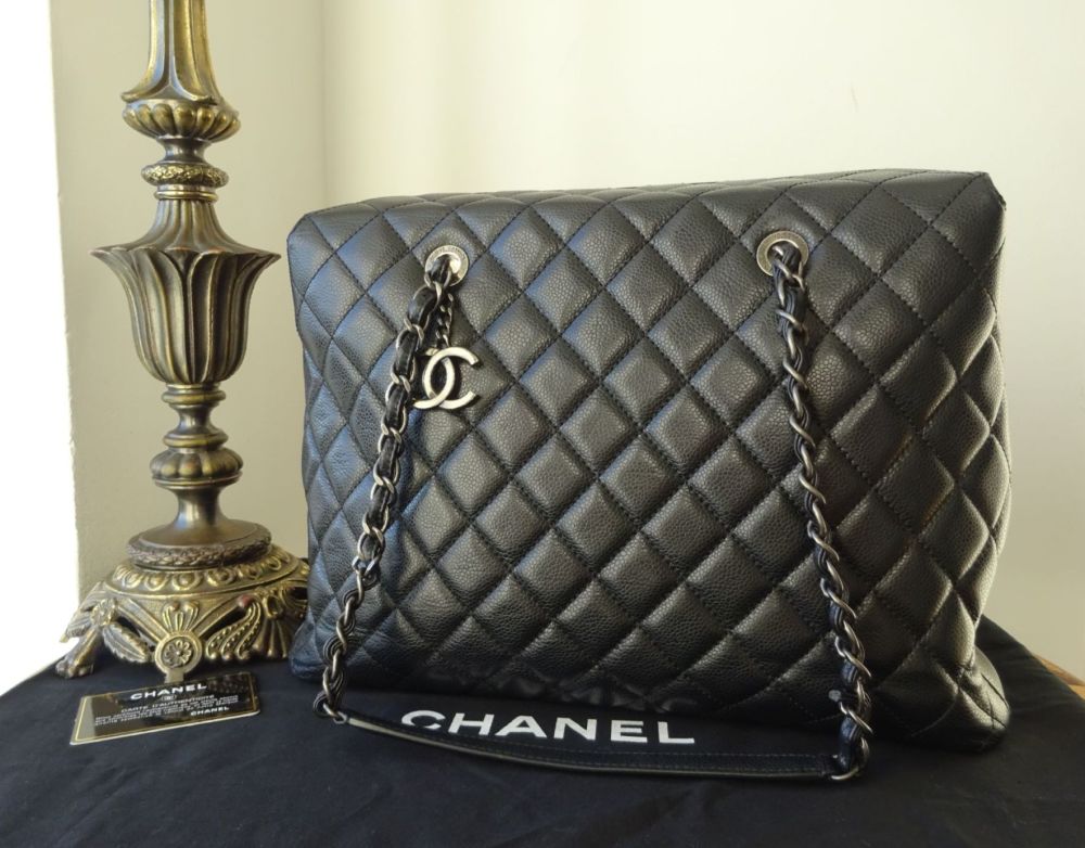 Chanel Large Charm Tote Shopper in Black Caviar with Ruthenium Hardware