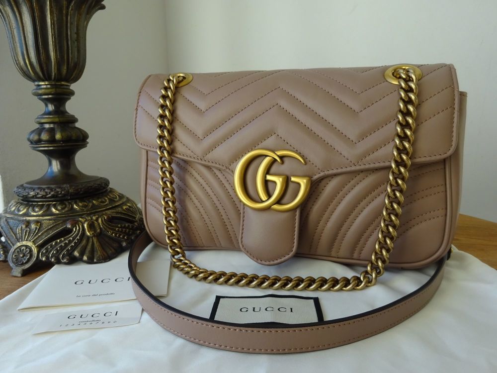Gucci GG Marmont Small Shoulder Bag in Porcelain Rose Matelassé Calfskin