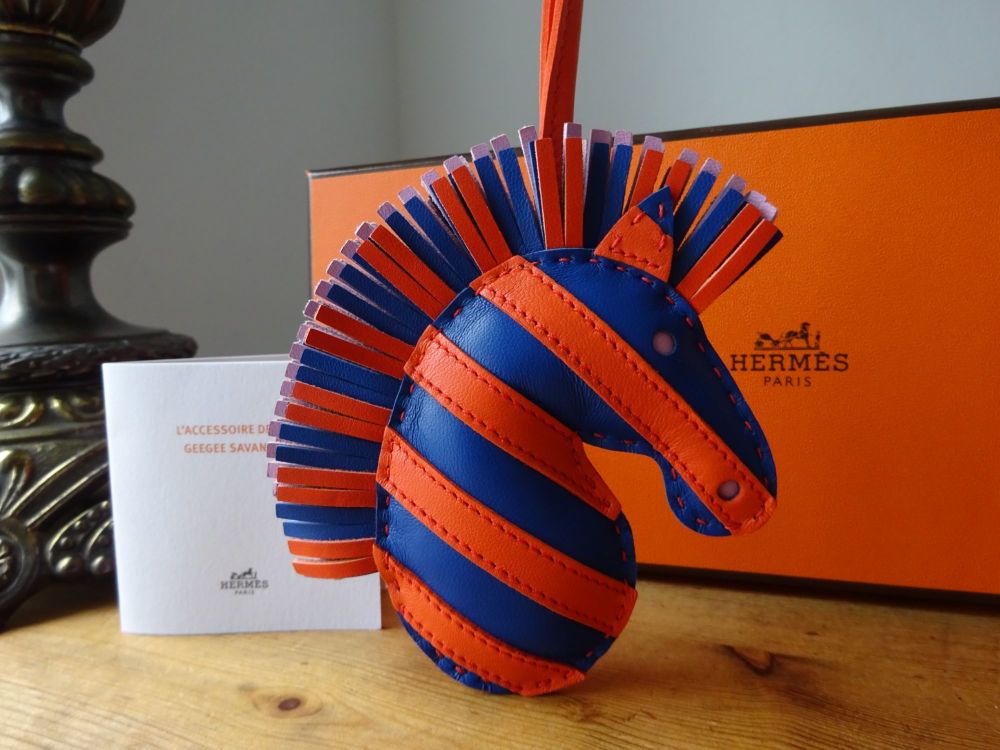Hermés GeeGee Savannah Zebra Bag Charm in Bleu de France / Orange Poppy / Mauve Sylvestre Milo Lamb - SOLD