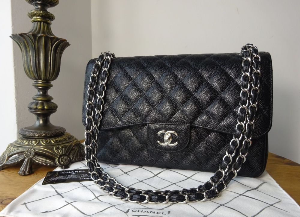 Buy CHANEL Black Caviar Quilted Jumbo Classic Flap LGHW
