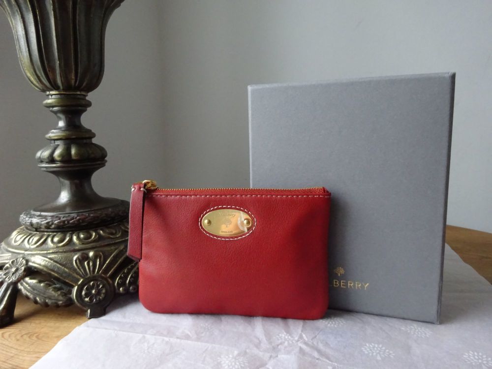 Mulberry Small Plaque Zip Coin Pouch Purse Wallet in Rust Silky Calf