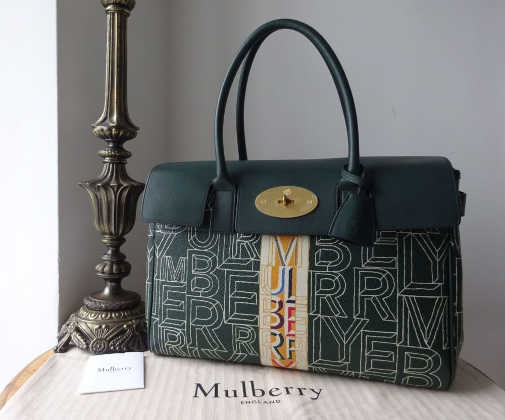 Mulberry Heritage Typography Bayswater in Mulberry Green Eco-Scotchgrain & Calfskin - SOLD
