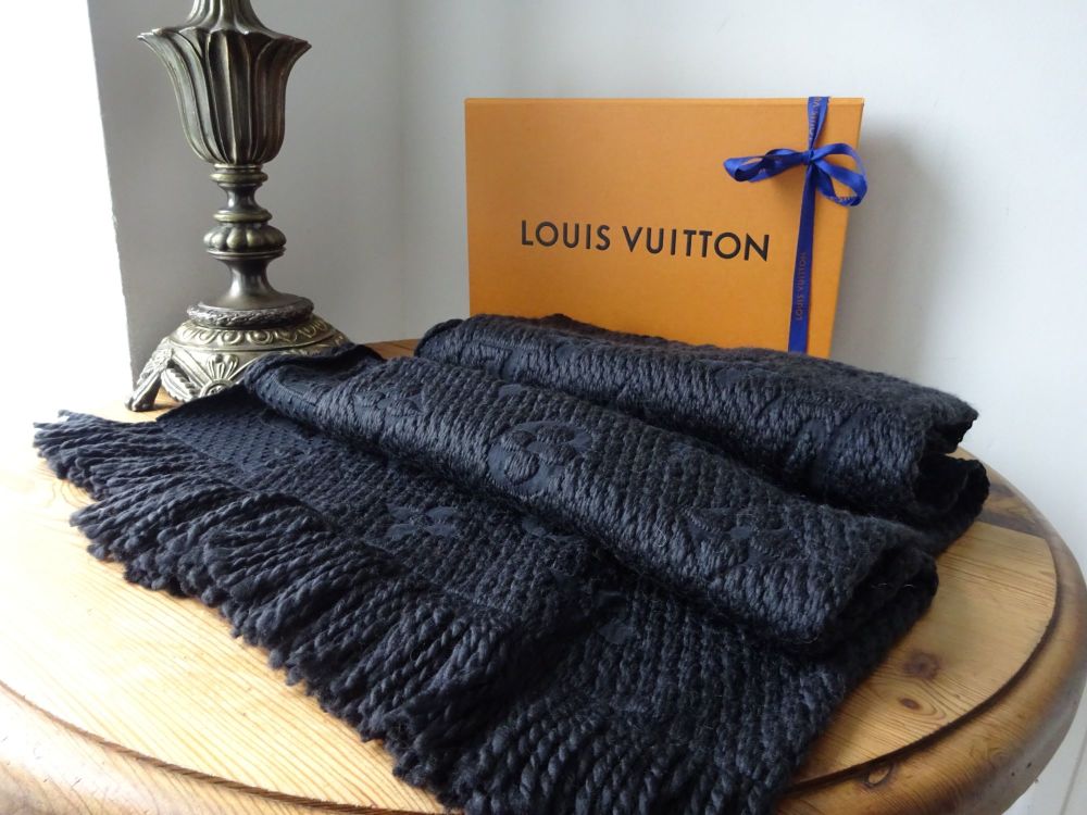 LOUIS VUITTON Wool Silk Logomania Scarf Charcoal 1296873