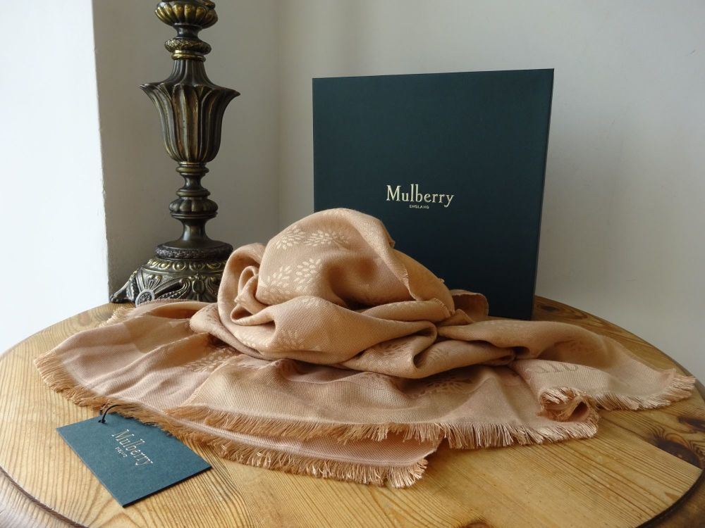 Mulberry Tree Rectangular Scarf in Light Salmon Silk Cotton Mix - As New