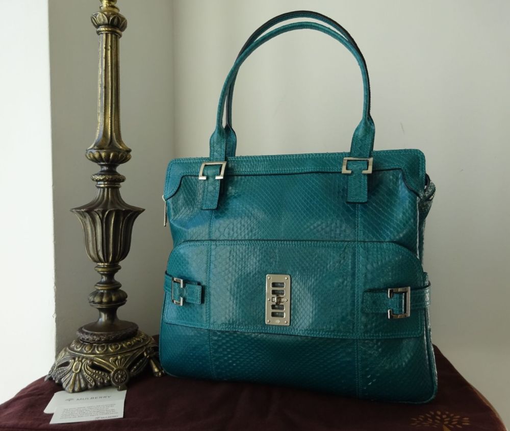 Mulberry Maggie Shoulder Tote in Teal Python Leather with Shiny Silver Hardware - SOLD